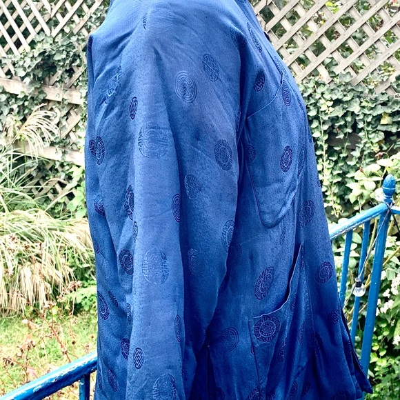 Vintage Quilted Blue Asian Satin Silk Jacket - Picture 3 of 8